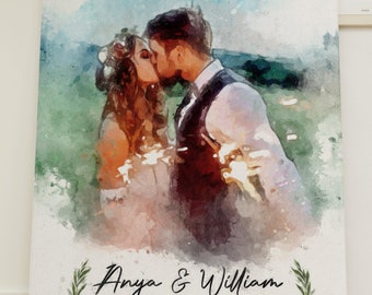 Watercolor Painting from Your Photo For Couple Personalized Unique Portrait Gift Idea For Friend Digital Painting Canvas Wall Art Print