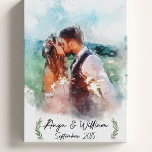 Peinture à l'aquarelle à partir de votre photo pour couple, portrait unique personnalisé, idée cadeau pour ami, peinture numérique, impression d'art mural sur toile