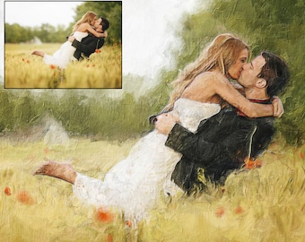 Unique Couple Portrait Painting - Custom Artwork for Wife - Personalized Gift Idea on Canvas