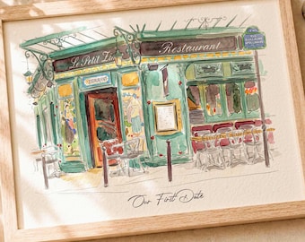 Our First Date Venue Portrait: Custom Watercolor Drawing, Personalized Anniversary Keepsake