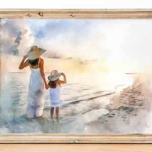 Retrato de acuarela personalizado, pintura personalizada a partir de una foto, regalo único para el día de la madre, idea de regalo de aniversario de bodas para él o ella, lienzo