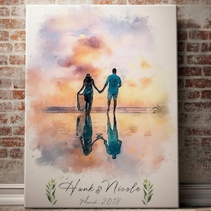 Couple Love Canvas Illustration, Anniversary Sketch, Water Color, Birthday Gift, Boyfriend, Girlfriend, Portrait, Present for Husband Wife
