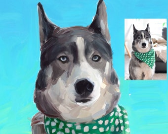 Dog Painting Custom From Photo Pet Portrait Digital Memorial Gift For Dog Lover Personalized Gift Painting Canvas Print Ready to Hang
