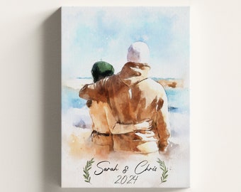 Watercolor Portrait From Photo Personalized Water Color Portrait For Couple Wedding Anniversary Engagement Proposal Gift Canvas Wall Art