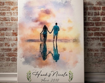Personalized Couple Watercolor Portrait: Anniversary Canvas Art