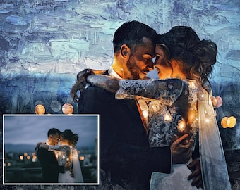 Wedding Portrait From Photo: Engagement Personalized Painting, Canvas Ready To Hang