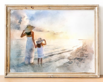 Aangepast aquarelportret, gepersonaliseerd schilderij van foto, uniek Moederdagcadeau, cadeau-idee huwelijksverjaardag voor hem of haar, canvas