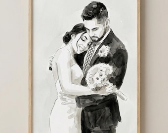 Custom Watercolor Wedding Portrait: Anniversary Canvas Art
