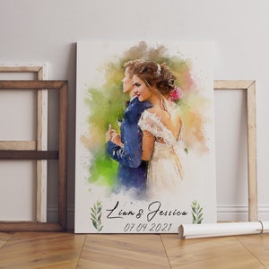 Personalisiertes Aquarell-Portrait vom Foto, personalisiertes Aquarell-Portrait, Hochzeit, Jubiläum, Verlobungsgeschenk, Gemälde vom Foto