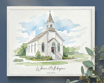Custom Watercolor Venue Portrait, Home or Church (Personalized Digital Print)