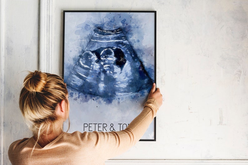 Custom ultrasound watercolor portrait, Baby ultrasound painting, New parent gift, Baby room décor, Baby shower gift for friend, image 3