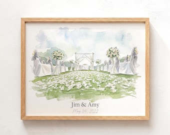 Custom Venue Print, Personalized Portrait | Digital Watercolor | Multiple Sizes, Anniversary Keepsake Newlywed Gift