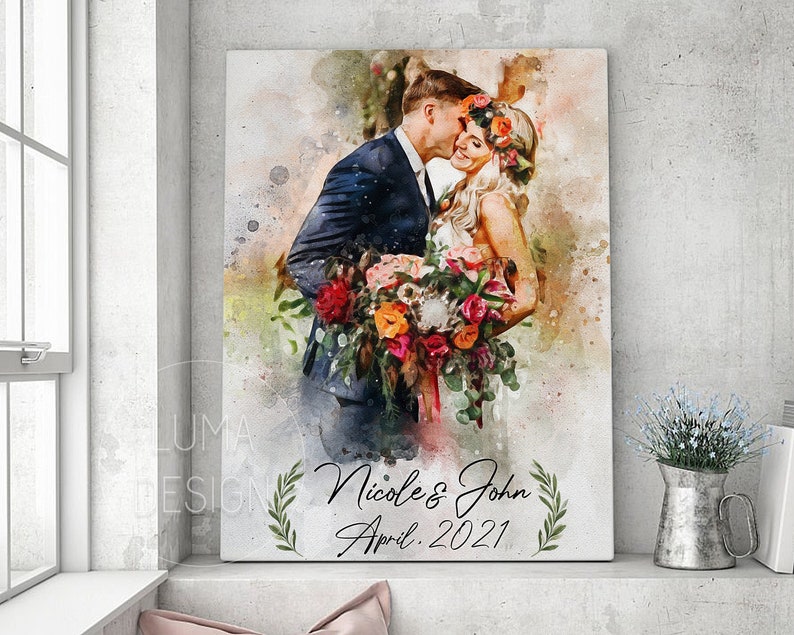 Custom water color painting from your photo, personalized watercolor portrait, wedding 