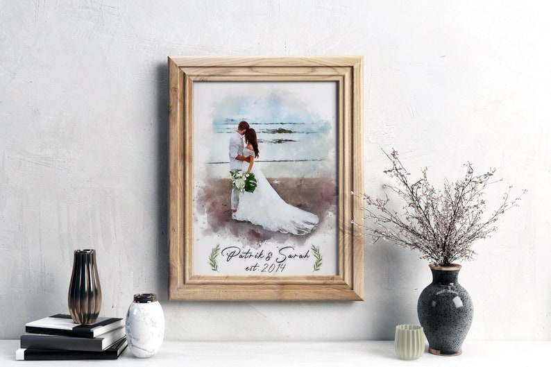 Personalized Watercolor Portrait, Custom Painting from Photo, Unique Engagement Gift, Wedding Anniversary Idea image 1