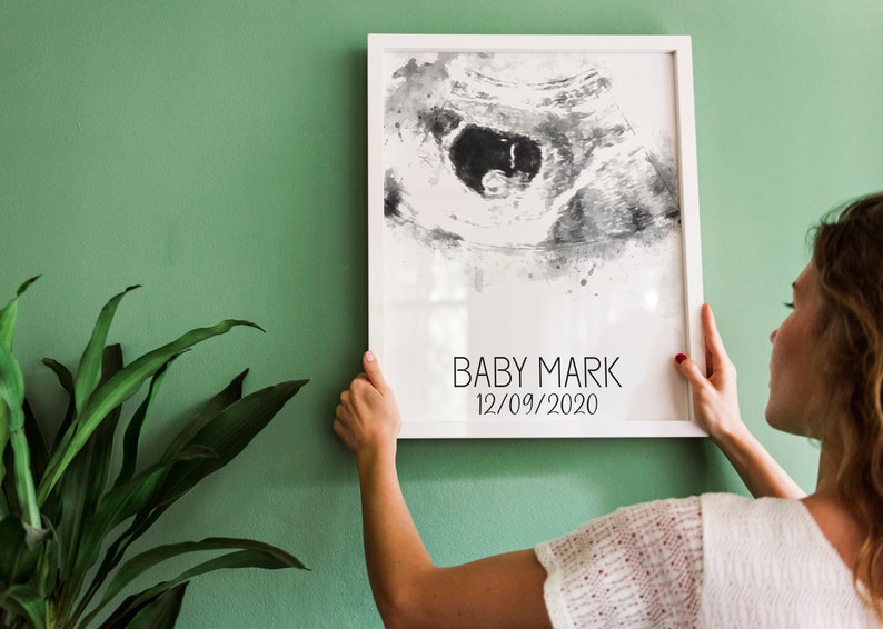 Custom ultrasound watercolor portrait, Baby ultrasound painting, New parent gift, Baby room décor, Baby shower gift for friend, image 2
