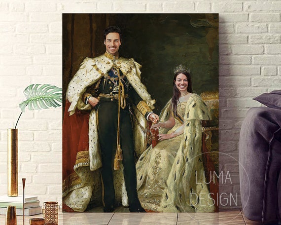 Custom Couples Portrait, King and Queen Painting, Personalized