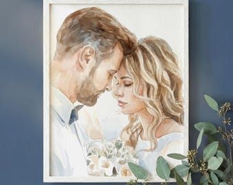 Personalisiertes Paar Portrait: Aquarell Hochzeitskunst (Leinwand oder Papierdruck)