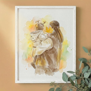Custom Watercolor Portrait, Personalized Painting from Photo, Unique Mothers Day Gift, Wedding Anniversary, Canvas