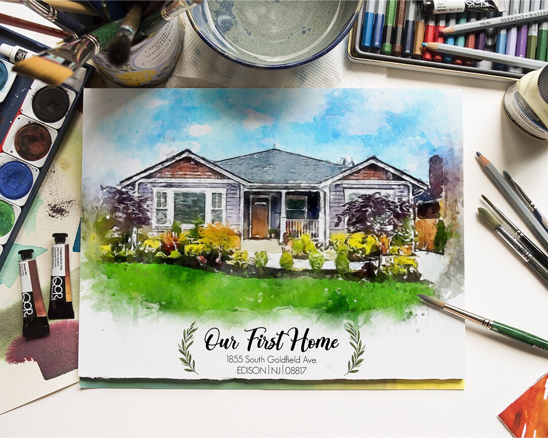 Custom Watercolor House Portrait From Photo, House Warm First Home Gift ...