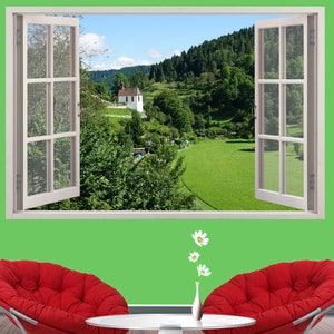 Countryside Village Forest Chapel Wall Sticker Poster Mural Decal Room Office Nursery Decor ID189