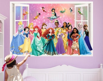 Princess Characters and Fairies Rainbow Wall Sticker Mural Poster Decal Girls Room Nursery Decor ID720