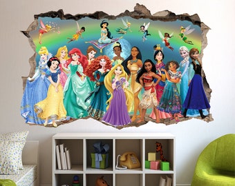 Princesse personnages et fées grand autocollant Mural affiche murale décalcomanie filles chambre pépinière décor ID727