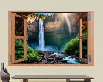 Adesivo de parede cascata floresta natureza arte mural decalque pôster escritório berçário decoração de casa id886