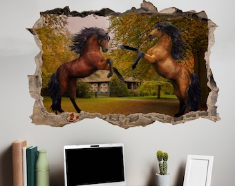 Twee mooie bruine paarden muur muurschildering sticker poster decal kamer Office kwekerij decor ID112