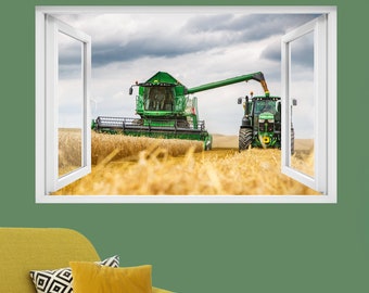 Tractor Combine Harvester Wheat Field Wall Sticker Art Poster Mural Transfer Decal Print Room Home Nursery Office Shop Decor ID433