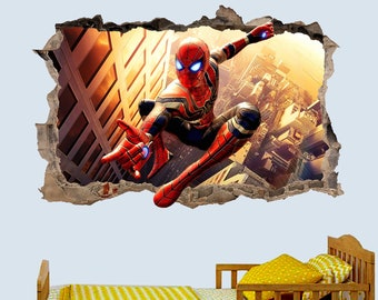 Sticker mural super-héros Spiderman City Action, affiche murale, décalcomanie pour chambre, bureau, décoration de chambre d'enfant ID127