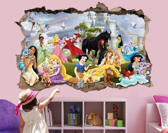 Princess Pets Castle Rainbow Wall Sticker Mural Poster Decal Girls Room Office Nursery Decor ID652