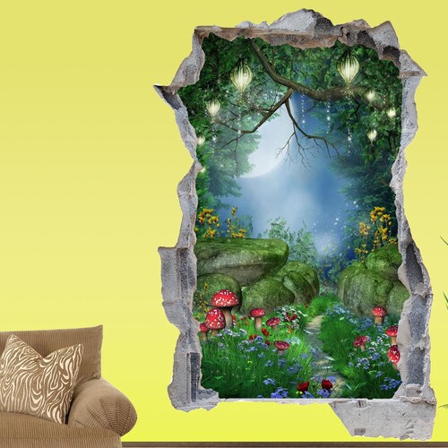 Fantasy Moonlight Enchanted Forest Wall Sticker Mural Poster Etsy