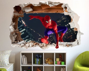 Sticker mural super-héros Spiderman effet 3D, affiche murale, décalcomanie pour bureau, décoration de chambre d'enfant ID180