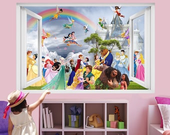 Princess Characters Prince Castle Rainbow Wall Sticker Mural Poster Decal Girls Room Nursery Decor ID718