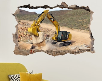 Excavator Road Works Wall Sticker Mural Poster Decal Room Office Nursery Decor ID643