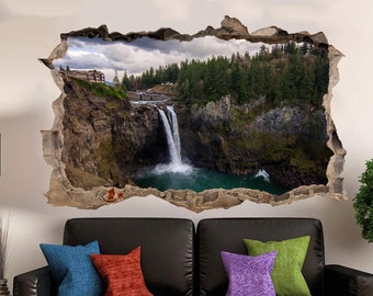 Nature Waterfall Lake Cliff Wall Mural Sticker Poster Decal Room Office Nursery Decor ID2019