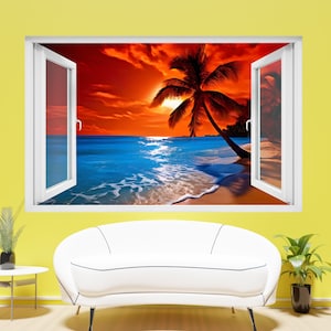 Majestic Sunset on Tropical Beach Wall Sticker Self-adhesive Poster Decal Mural Office Nursery Bedroom Home Decor ID919
