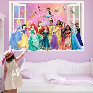 Princesse personnages et fées arc-en-ciel autocollant Mural affiche murale décalcomanie filles chambre pépinière décor ID720 image 1
