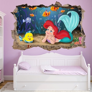Sticker mural sirène poisson sous-marin affiche d'art sticker mural chambre bureau décor de chambre d'enfant ID233