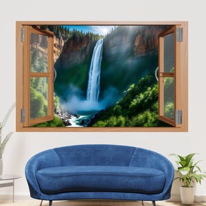 Waterfall Wood Cabin  Self-adhesive Wall Sticker Art Mural Decal Poster Office Nursery Room Home Decor ID885
