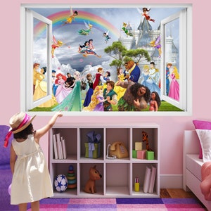 Princess Characters Prince Castle Rainbow Wall Sticker Mural Poster Decal Girls Room Nursery Decor ID718