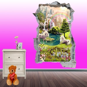 Enchanted Lake Forest Magic Unicorns Wall Sticker Mural Poster Decal Room Office Nursery Decor ID21236