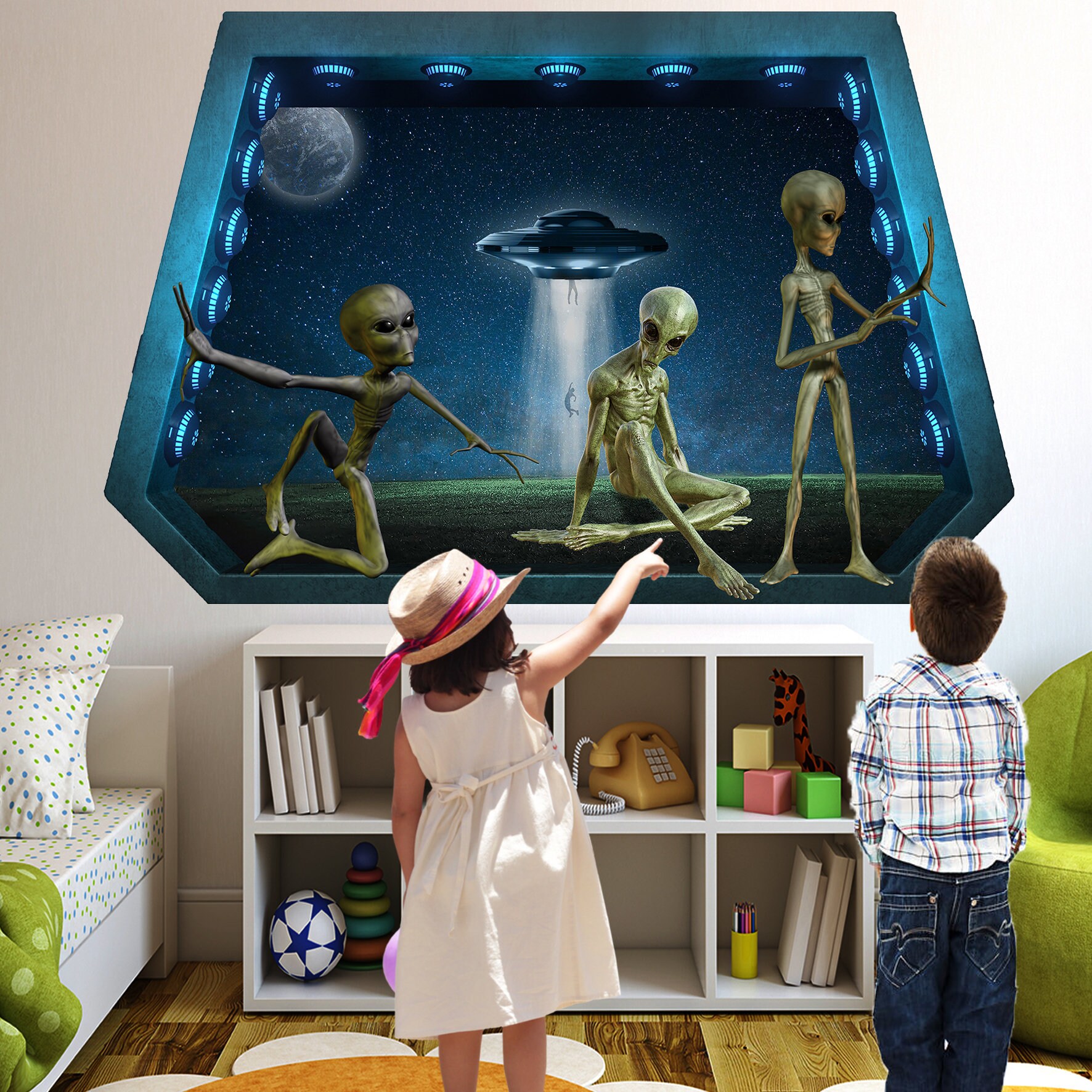 Aliens Extraterrestrial UFO Abduction Wall Sticker Art Poster Mural ...