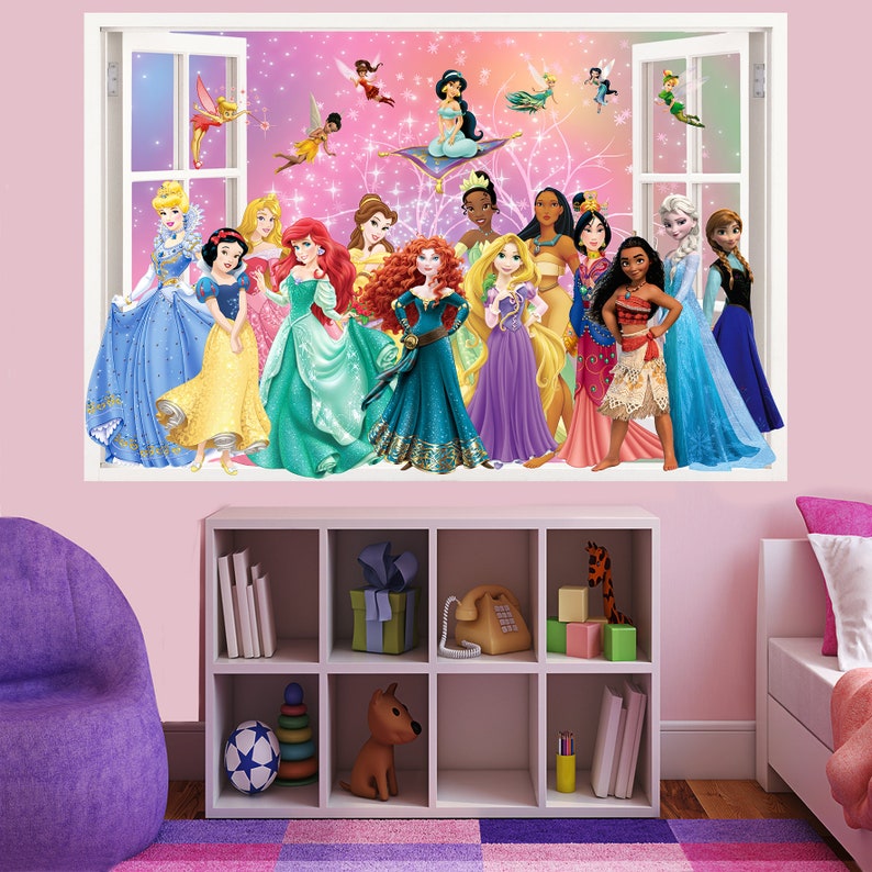 Princesse personnages et fées arc-en-ciel autocollant Mural affiche murale décalcomanie filles chambre pépinière décor ID720 image 3