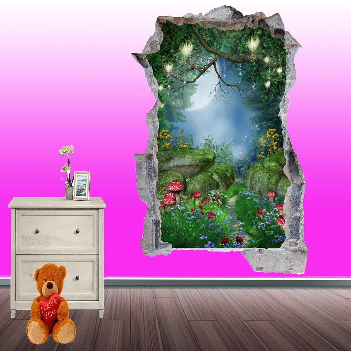 Fantasy Magical Enchanted Forest Wall Sticker Mural Poster Decal Room ...