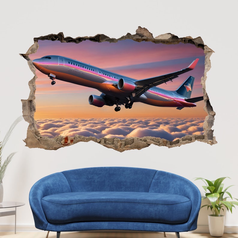 Airplane Sticker Post Passenger Airplane Flight Wall Sticker Self-adhesive Mural Decal Poster ...