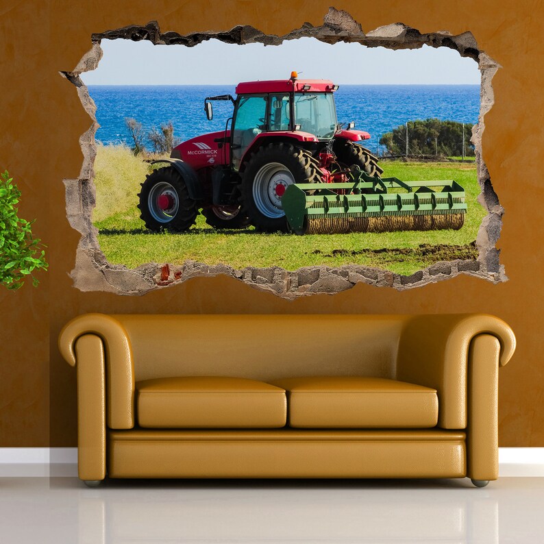 Red Tractor Agricultural Machinery Wall Sticker Art Poster Etsy