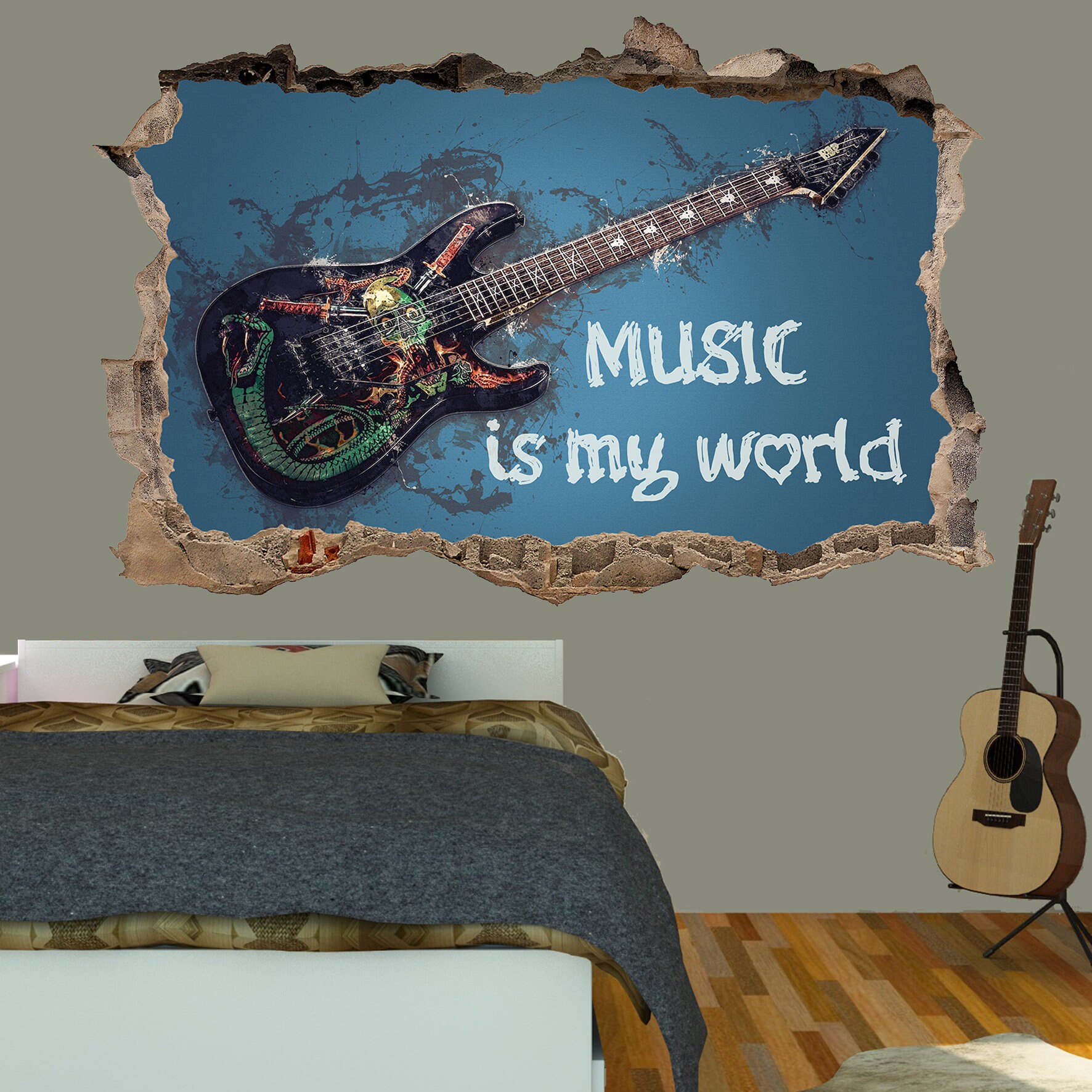 Music Guitar Rock Wall Sticker Art Poster Mural Transfer Decal Print ...