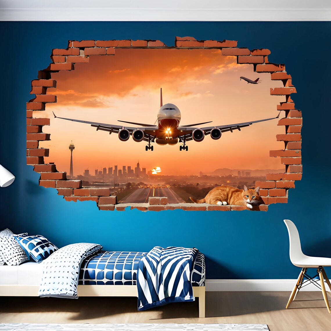 Airplane Sticker Post Airport Passenger Airplane Wall Sticker Self-adhesive Mural Decal ...