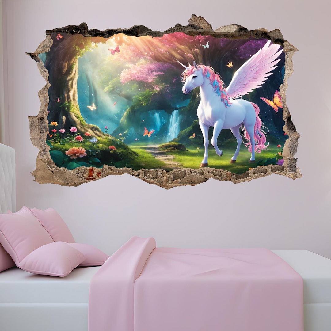 Unicorn Colorful Enchanted Forest Wall Decal Sticker Art Poster Mural ...